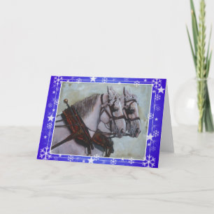 Percheron Draught   Horse Christmas Card  blue
