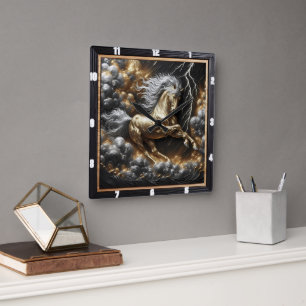 Percheron Horse Design: Custom Gold, Metal Time St Square Wall Clock