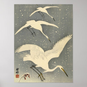 Perching Herons in Snow, 1936 by Ohara Koson Poster