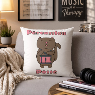 Percussion Posse - Cute Drummer Cat Throw Pillow