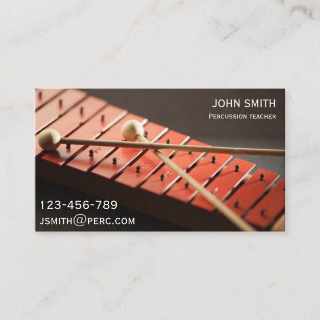 Percussion Teacher or tutor with xylophone Business Card (Front)