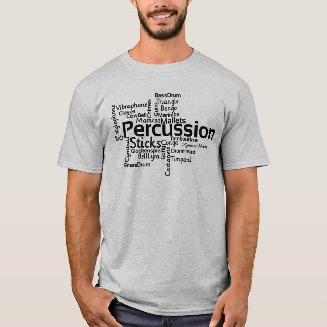 Percussion Word Cloud Black Text T-Shirt (Front)