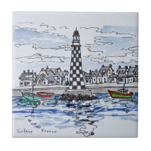 Perdrix Lighthouse, Loctudy Brittany, France Tile