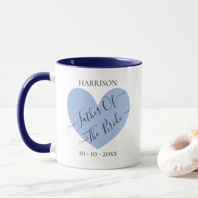 Père De La Mariée Coeur Bleu Mug Personnalisé (Avec donut)