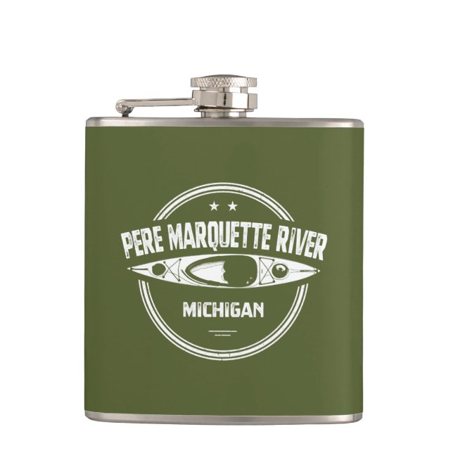 Pere Marquette River Michigan Kayaking Hip Flask (Front)