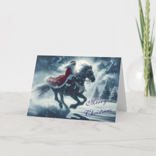 Père Noël à cheval comme la carte de Noël du vent