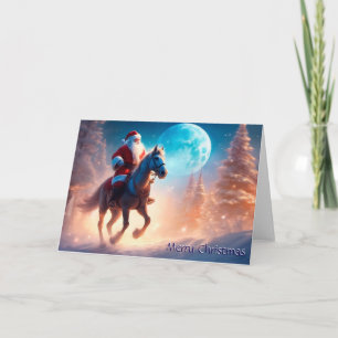 Père Noël à cheval en Lune Carte de Noël