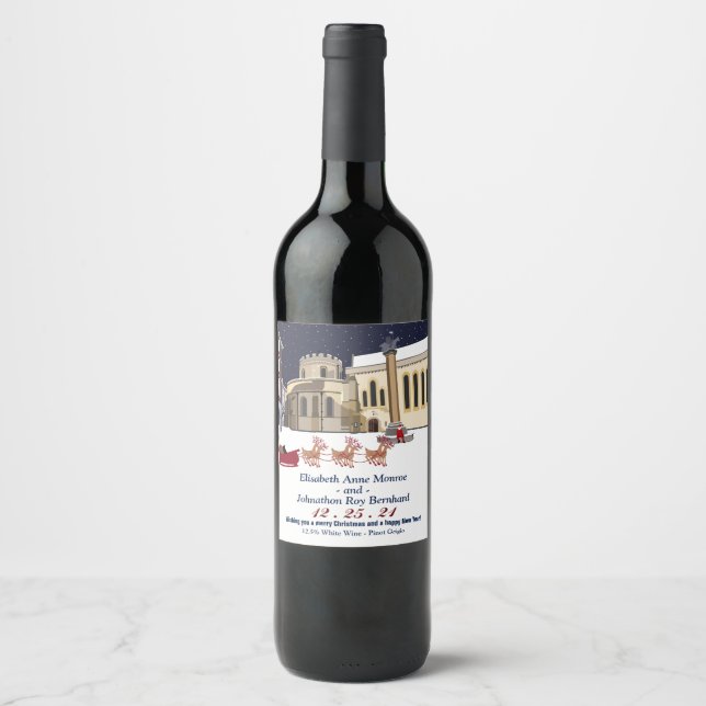 Père Noël À Londres Étiquette Vin De Noël (Devant)