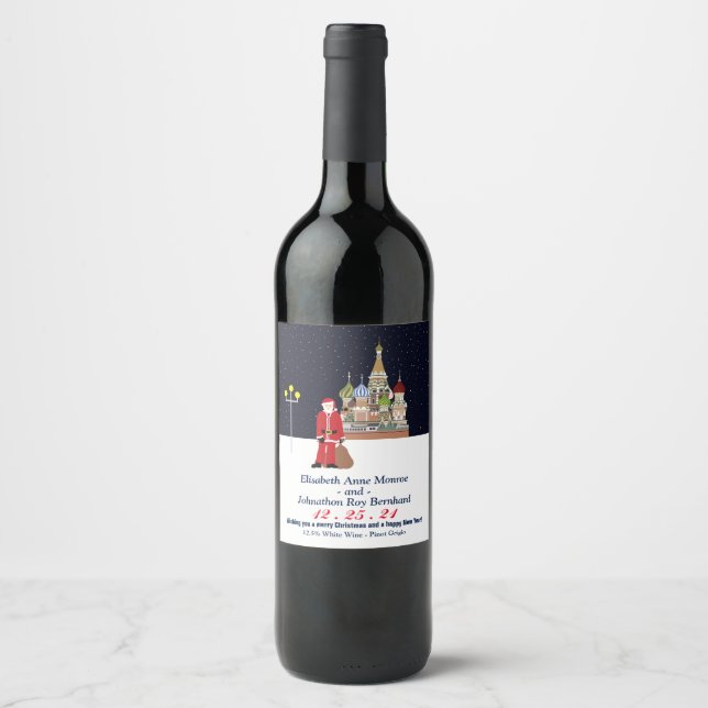 Père Noël À Moscou Étiquette Vin De Noël (Devant)
