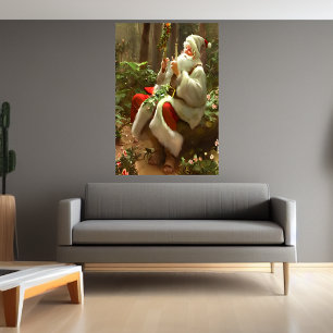 Père Noël assis dans la forêt   AI Art Poster