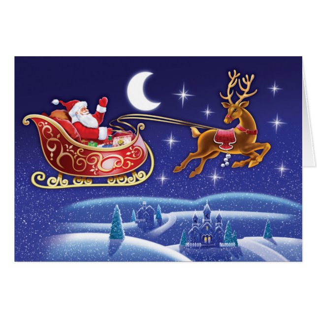 Père Noël au clair de lune et carte de Noël de tra (Devant horizontal)