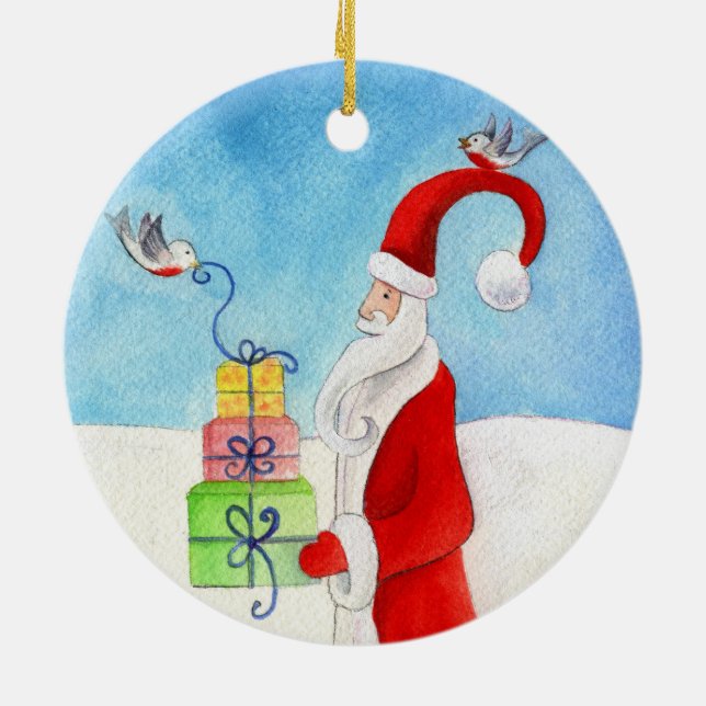 Père Noël avec cadeaux & ornement d'oiseaux (Dos)