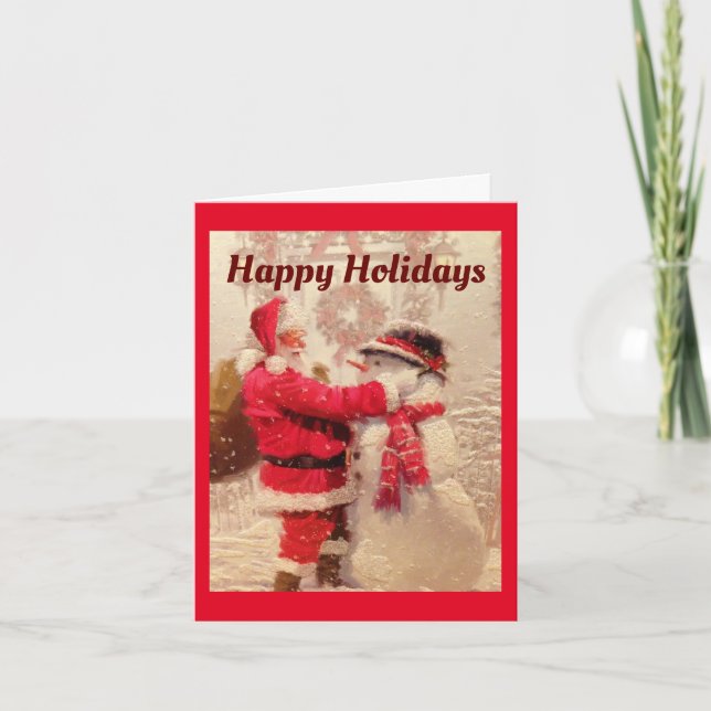 Père Noël Avec Carte De Vacances Snowman (Devant)