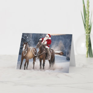 Père Noël avec cheval Carte de Noël occidentale