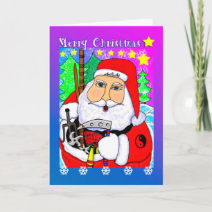 Père Noël avec la carte de voeux de cadeaux d'arts