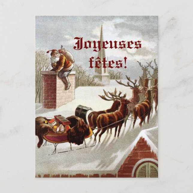 Père Noël avec le traîneau et renne cartes postale (Devant)