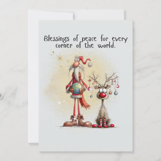 Père Noël avec renne Carte de vacances plate
