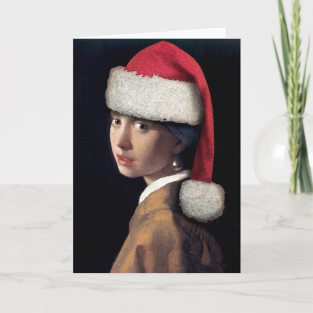 Père Noël avec une carte de voeux perle (Devant)