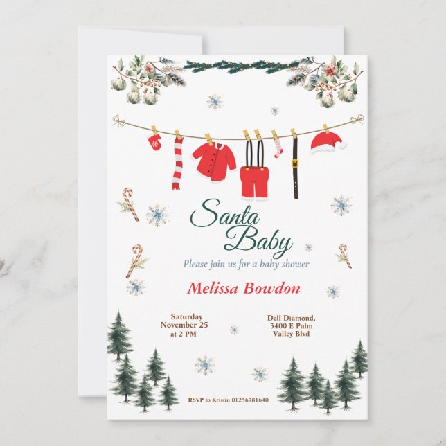 Père Noël Baby shower Invitation - Thème de Noël (Devant)
