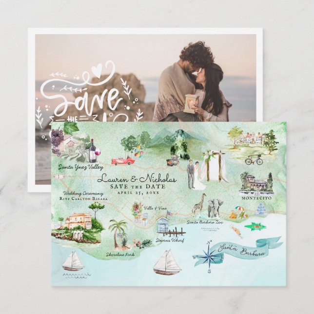 Père Noël Barbara | Carte Itinéraire De Mariage De (Devant / Derrière)