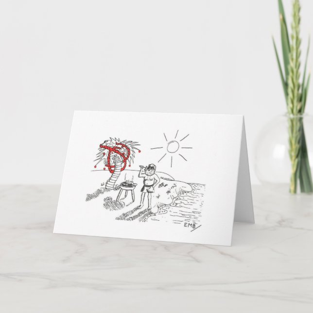 Père Noël BBBQ sur la carte de Noël de la plage (Devant)