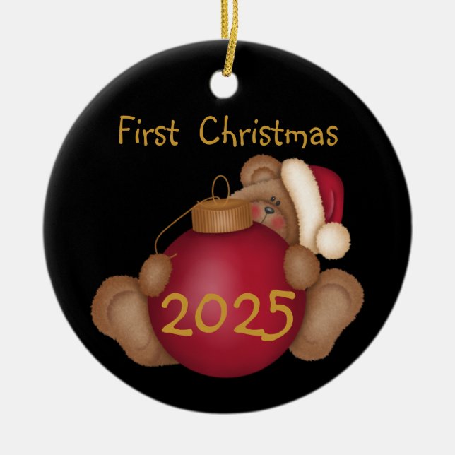 Père Noël Bear Customisé 1er ornement de Noël (Devant)
