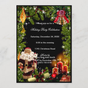Père Noël Bougies cloches Noël Invitation