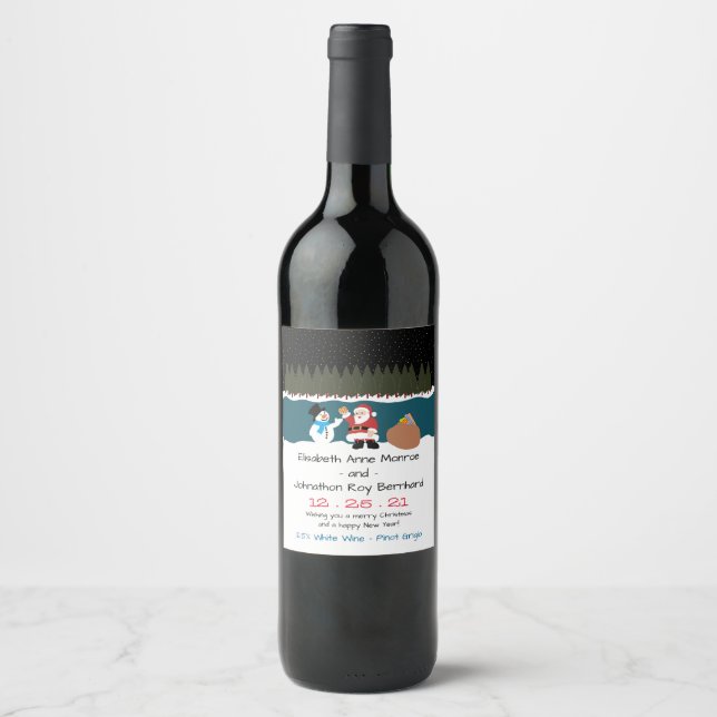 Père Noël Cadeau Au Étiquette De Vin Snowman (Devant)