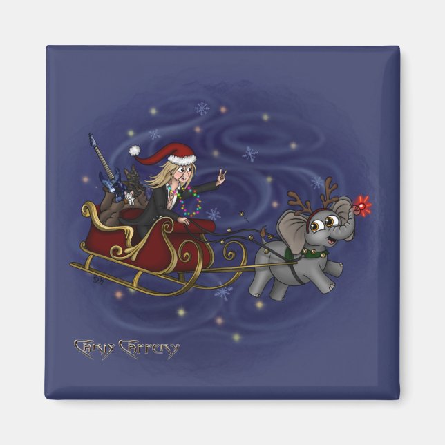 Père Noël Chris et Wilbur Sleigh Ride Magnet (Devant)