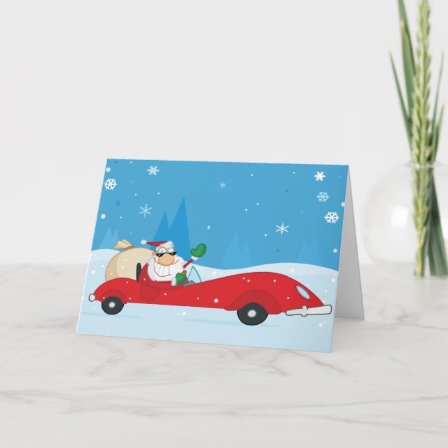 Père Noël conduisant une carte de voeux de Noël de (Devant)