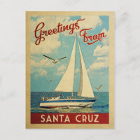 Père Noël Cruz Carte Postale Voilier Vintage Calif