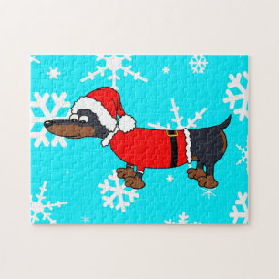 Père Noël Dachshund Chien Snowflake Design Puzzle