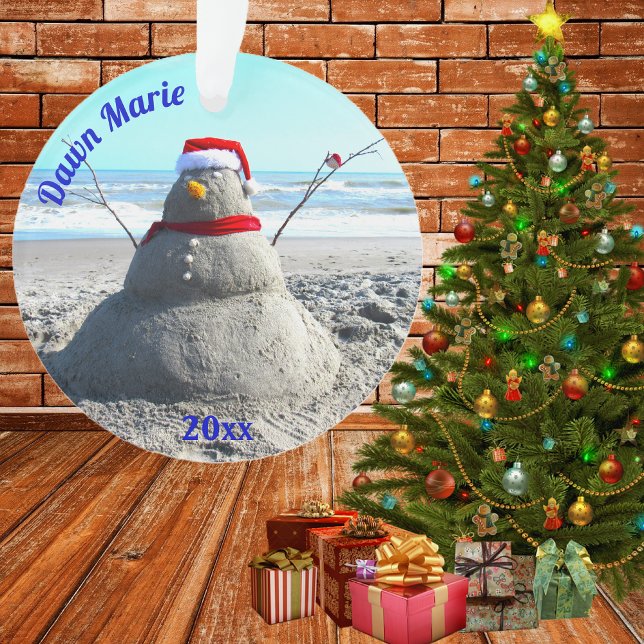 Père Noël de plage personnalisée "Snowman" (santa hat beach snowman ornament)