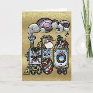 Père Noël démodé dans sa carte de voeux de train