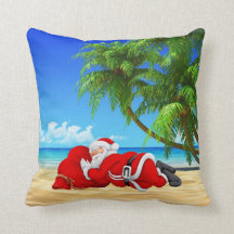 père Noël dormant sur la plage coussin