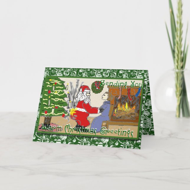 Père Noël drôle sur la carte de Noël du feu (Devant)