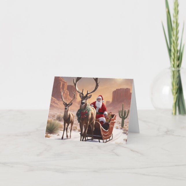 Père Noël du désert avec carte de Noël de rennes (Devant)