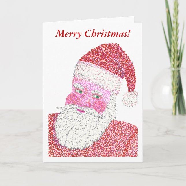 Père Noël en Pointillisme Joyeuses cartes de Noël (Devant)