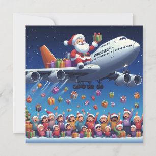 Père Noël en train de monter sur carte jumbo jet p