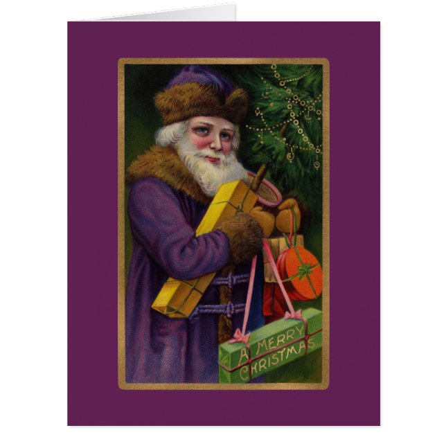 Père Noël en violet grande carte de voeux (Devant)