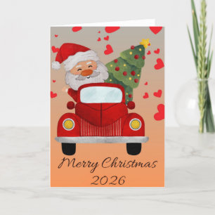 "Père Noël en voiture rouge carte de Noël 2025