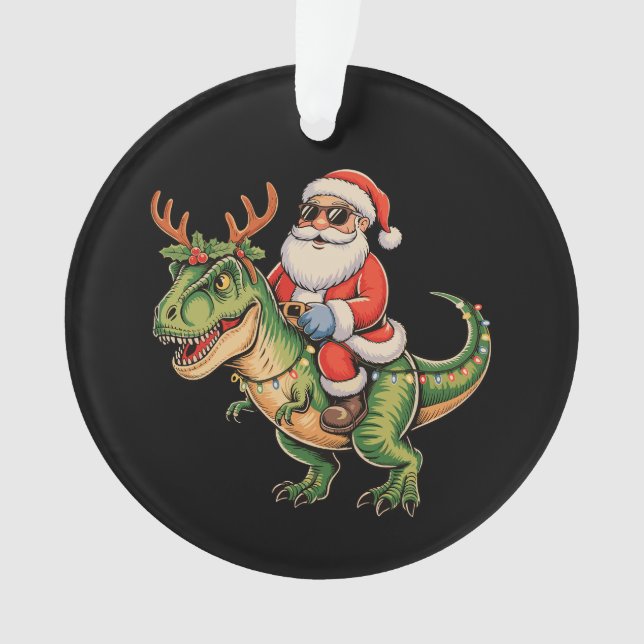 Père Noël équitation Dinosaur T Rex Noël Rétro Noë (devant)
