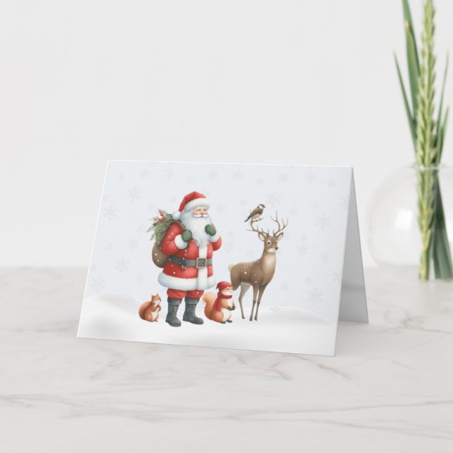 Père Noël et amis Joyeuse carte de Noël (Devant)