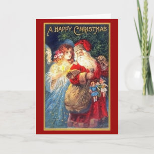 Père Noël et ange - carte de Noël