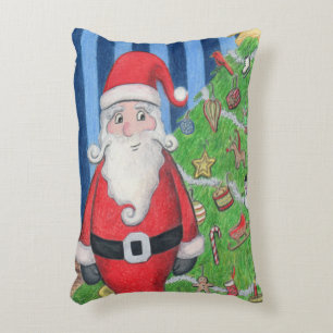 Père Noël et coussin gai d'accent de houx d'arbre