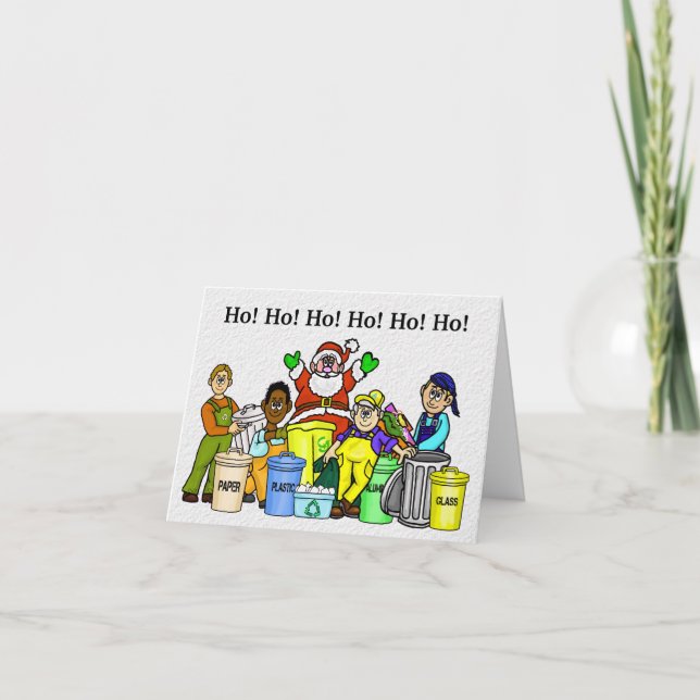 Père Noël et éboueurs de carte de Noël recyclée (Devant)