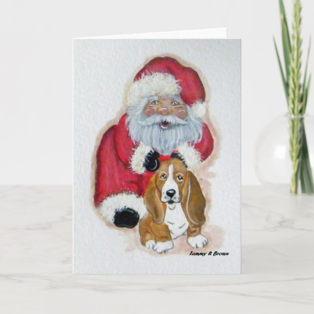 Père Noël et la carte de Noël Basset Hound (Devant)