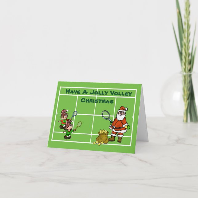 Père Noël et lutins jouant au tennis Carte de Noël (Devant)