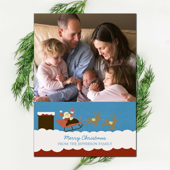 Père Noël et Reindeer Carte photo de vacances (Santa and Reindeer Holiday Photo Card)