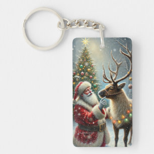 Père Noël Et Reindeer, Forêt Neige, Arbre De Noël